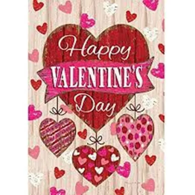 Happy Valentine's Day, Pink Red Hearts, Garden Flag 12"x18", Custom Decor 2 Side