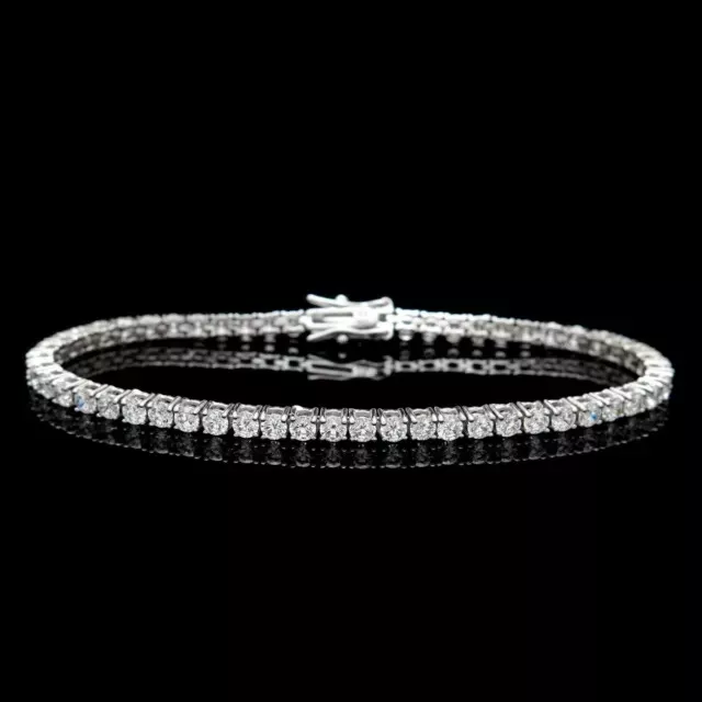 6Ct Coupe Ronde Labo Synthétique Diamant Bracelet Tennis 14k Plaqué or Blanc