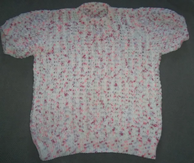 Pull femme tricoté à la main - rose multi et blanc - 40 pouces poitrine - neuf