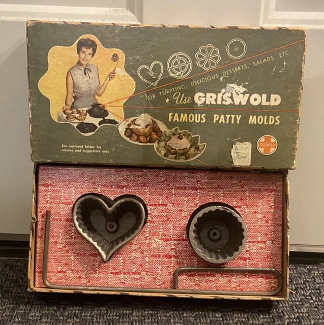 1950S GRISWOLD FAMOUS Patty Molds Set Cast Iron Original Box 10.00