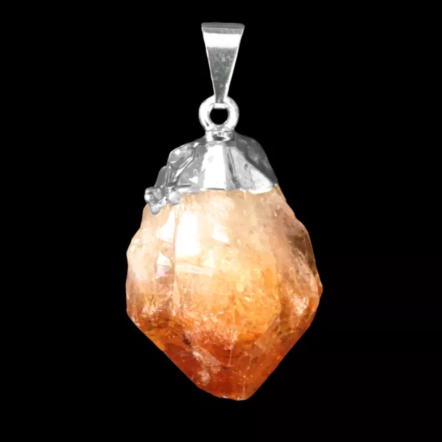 Natural Silver CITRINE Pendant HANDMADE Chakra Crystal Point Necklace Protection
