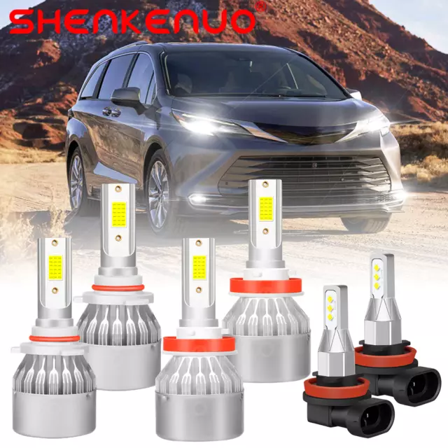 For Toyota Sienna 2011-2020 6x LED Headlight Bulbs High Low Beam + Fog Light Kit