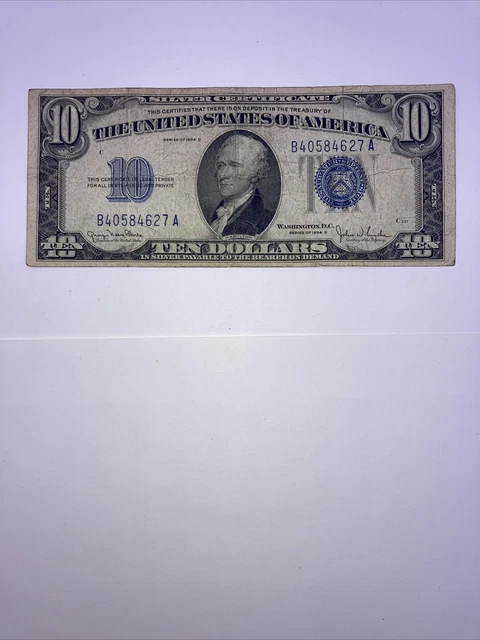 1934 ($10) Ten Dollar Blue Seal Silver Certificate 2