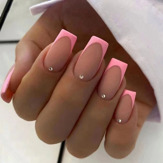 Square Head French Fake Nails Wearable Manicure Press on Nails False Nail  Girl