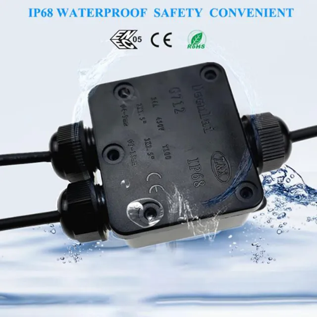 Waterproof IP68 Outdoor 3 Way Junction Box 3 Pin Electrical Cable Wire Connect7H