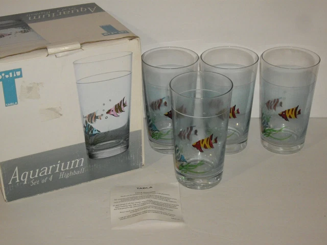 Tabla Aquarium 20oz. Highball Beverage Glasses Fish Design set of 4   New in Box