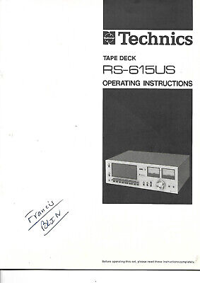 brochure manuel platine cassette K7 vintage TECHNICS RS-615