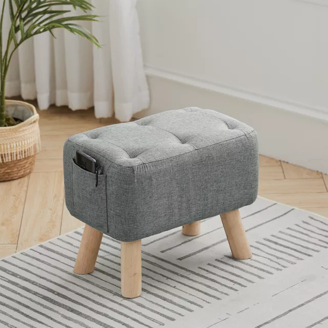 Shoe Ottoman Bench Linen Upholstered Footstool Foot Stool Rest Seat Pouffe Stool