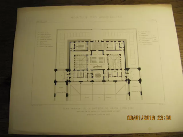 Planche Plan de la Bourse de Dijon 1874