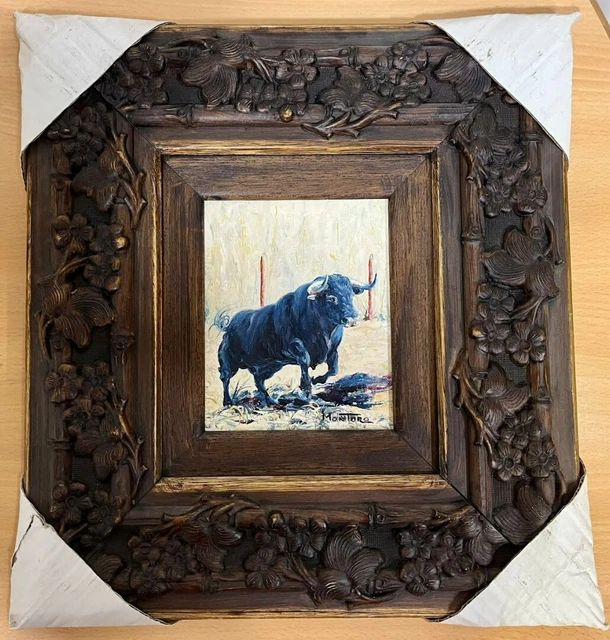 Pareja de cuadros taurinos al óleo del pintor Juan Montoro Barón. Certificado.