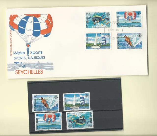 Seychelles 1984 Officiel Premier Jour & MNH Ensemble Sc 5551-54 Eau SPORTS