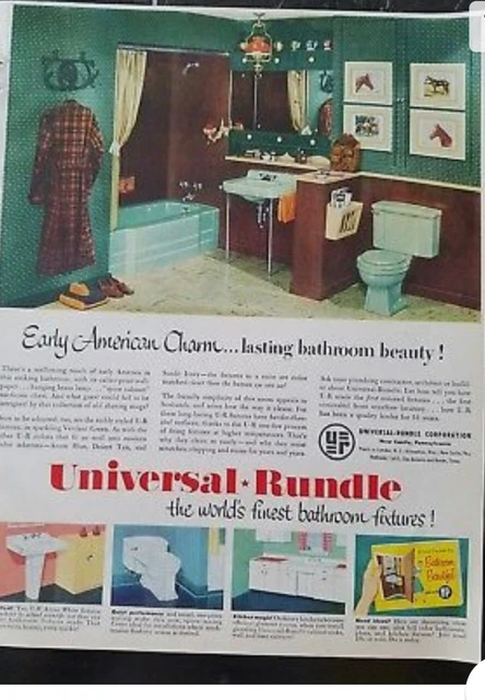 Antique/Retro bathroom fixtures: 1955 Universal Rundle tub, toilet, and sink