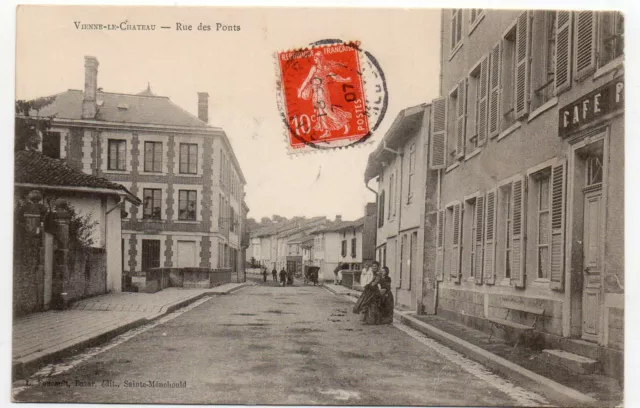 VIENNE LE CHATEAU - Marne - CPA 51 - la rue des ponts - le café