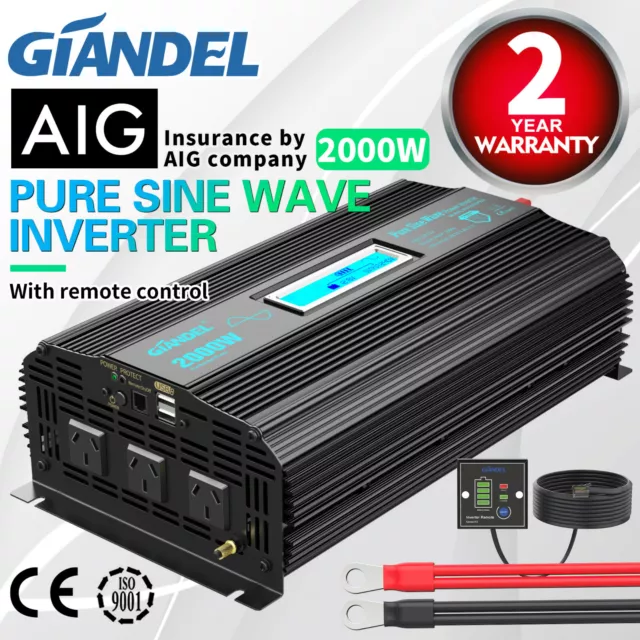 2000W/4000W 12V/240V Giandel Pure Sine Wave Inverter USA Transistors 4.5M Remote