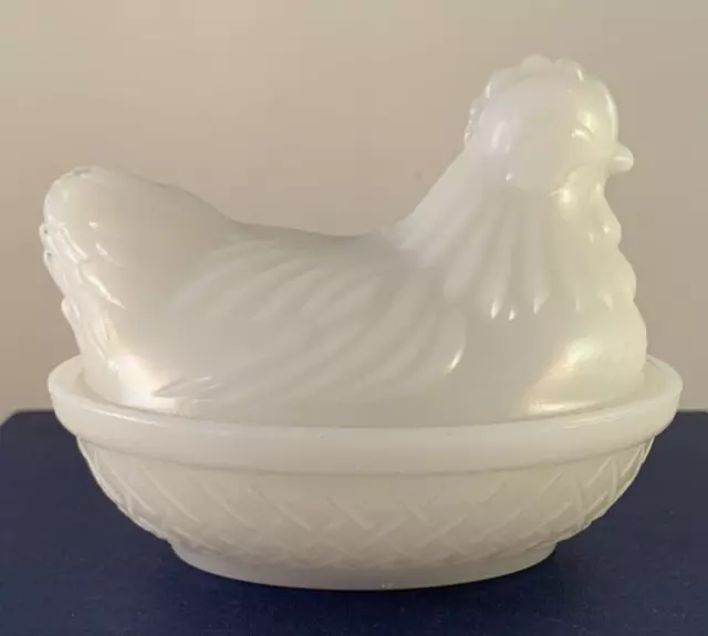 VTG Hazel - Atlas White Milk Glass Chicken Hen On Nest Dish Covered Bowl 4.25"