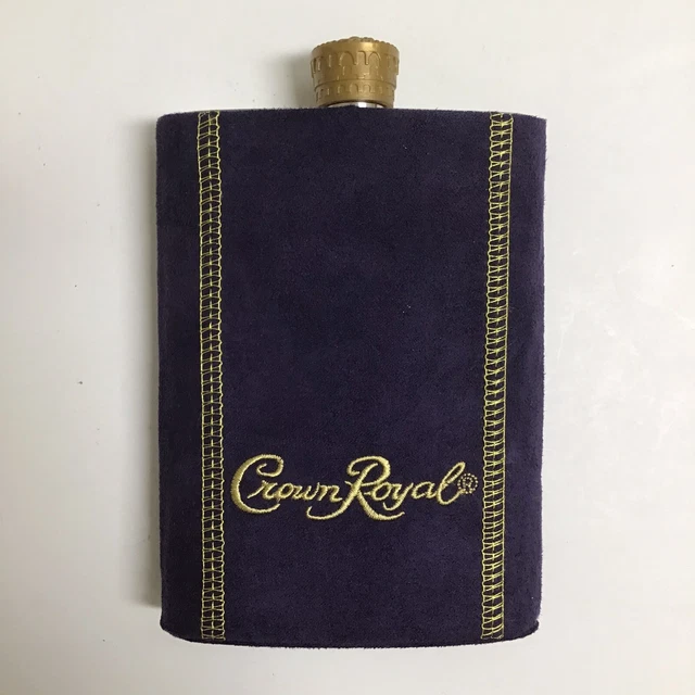 Crown Royal Whisky 8oz Stainless Steel Hip Flask Purple Suede Slip Cover Sleeve