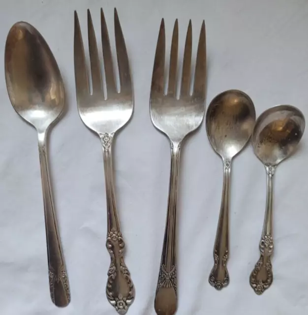 Mixed Lot 5 WM ROGERS Silverware Flatware Serving Pieces Silver plated - VGUC