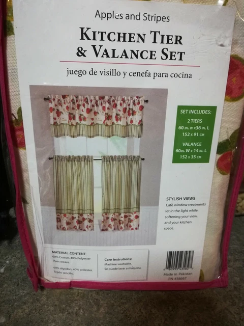 Apple and Stripes Kitchen Tier & Valance Set