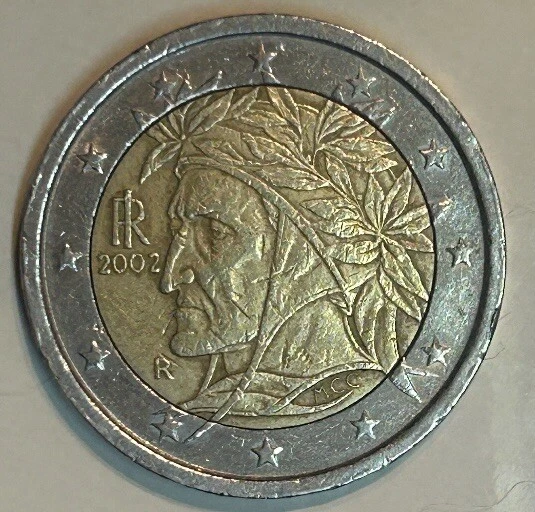Pièce De 2 Euros Rare Italie 2002 - Dante Alighieri - R Rome - Non Modifiée