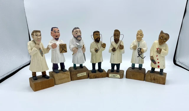 Vintage Hand Carved Wooden Doctor Figurines Folk Art Oberammergau Germany 6"