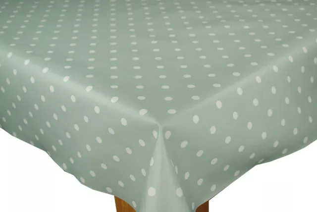 Duck Egg Green Polka Dot PVC Vinyl Wipe Clean Oilcloth Table Cover Tablecloth