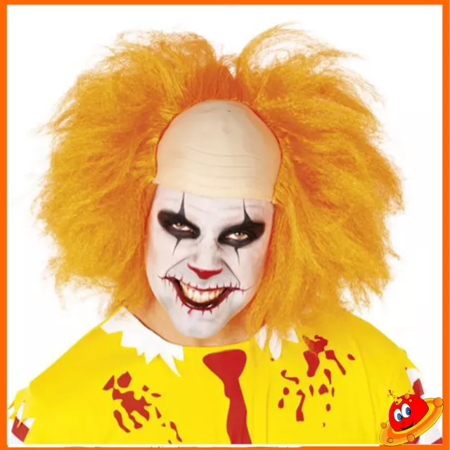 Travestimento Halloween Carnevale Calotta Pelata Con Parrucca Clown Pazzo
