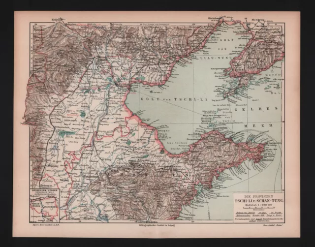 Landkarte map 1905: Die Provinzen Tschi-Li und Schan-Tung. China
