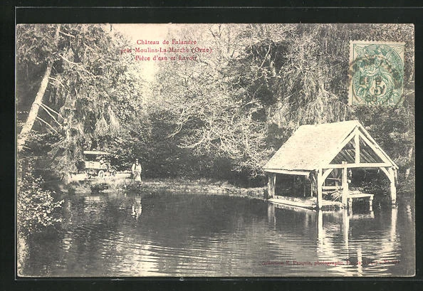 CPA Moulin-la-Marche, Chateau de Falandre, Piece d´Eau et Lavoir 1906
