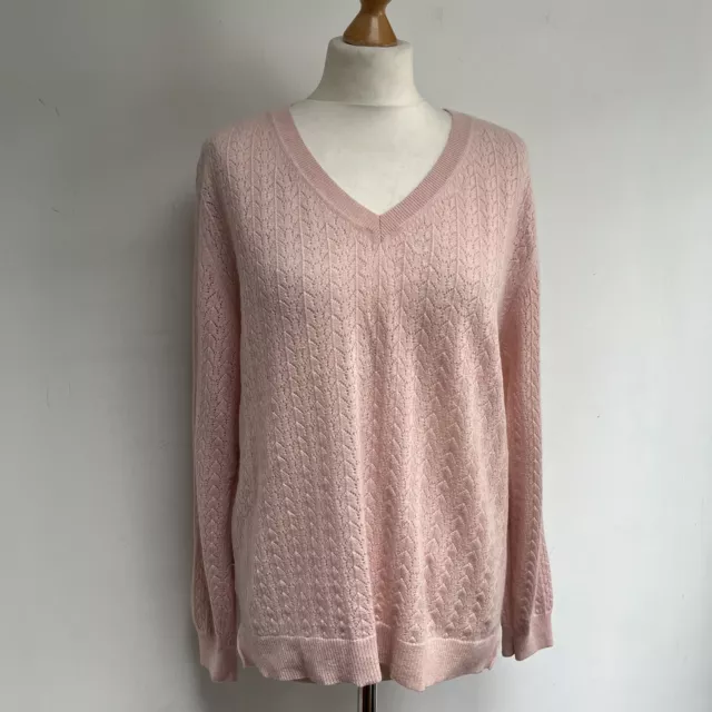 Woolovers Jumper Size Large Pink Lace Knit Long Sleeves Merino Cashmere