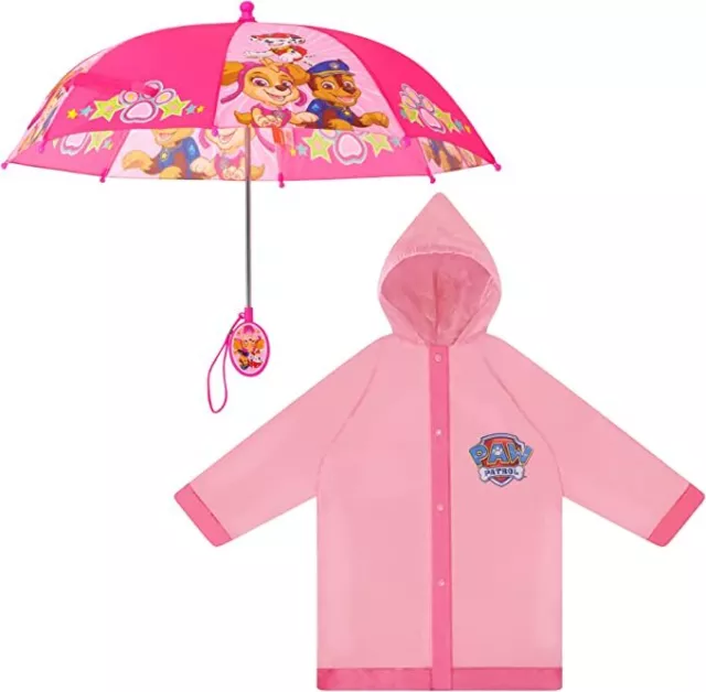 Nickelodeon Paw Patrol Kids Umbrella with Matching Raincoat for Girls Ages 2-7