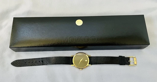 Orologio da uomo vintage Museo Movado fatto in Svizzera oro + quarzo zaffiro nero 8745882 11