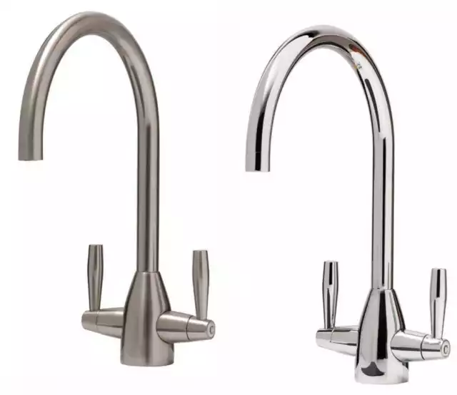 Modern Tap Swivel Spout Kitchen Sink Mixer Taps Twin Dual Lever Chrome Brushed