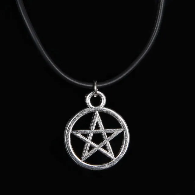 Tibetan Alloy Pentagram Round Charms Pendant + Necklace + Organza Gift Pouch