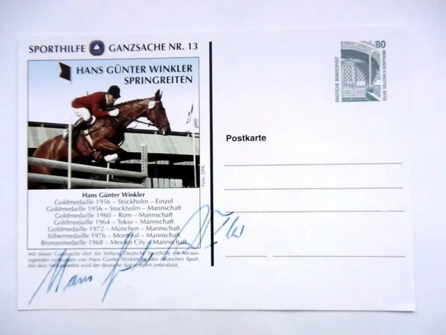 Deutschland Sonderpostkarte mit Autogramm Sporthilfe Hans Günter Winkler TOP