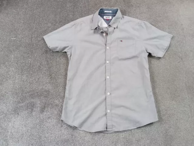 Hilfiger denim Mens Shirt Grey Short Sleeve Cotton adult size Small