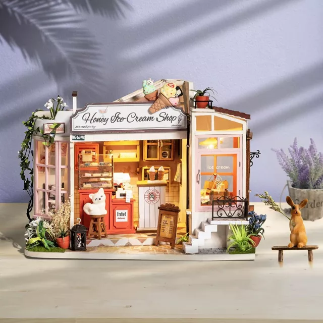 Rolife LED Wooden 1:24 Dollhouse Ice-Cream Shop Model Kits Decor for Kids Gift