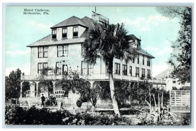 c1910's Hotel Carleton & Restaurant Building Porch Melbourne Florida FL Postcard