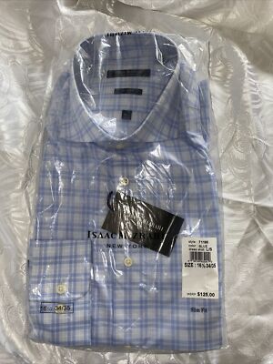 NEW Isaac Mizrahi Mens Button Down Shirt- Slim Fit- Size 16.5 34/35- Blue-Checks