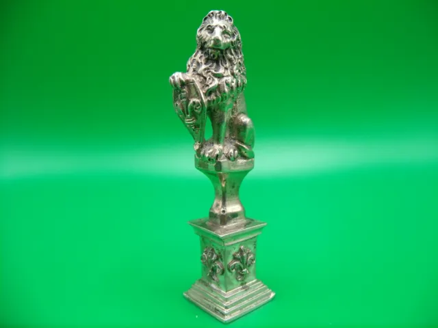 Antique French Silver Lion with Fleur de Lis Shield Blank Sealing Wax Seal Stamp