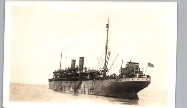 USS MERCURY WW1 ARMY TRANSPORT SHIP real photo postcard rppc war soldiers at sea