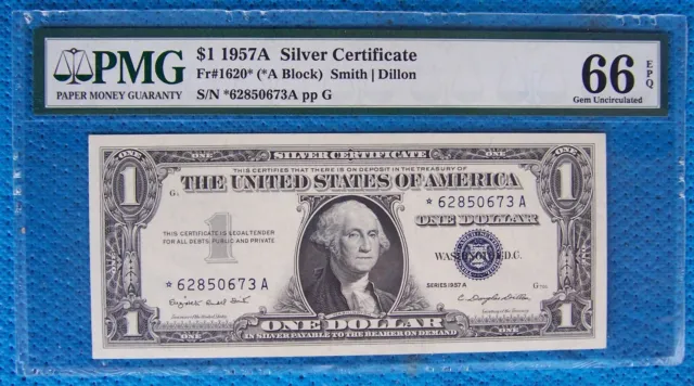 1957-A* Star Note 1$ Silver Certificate Note Fr# 1620 (*A Block) 66 Ppq