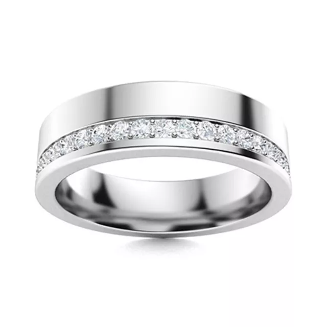 14K or Blanc Rond 0.31 Carat Véritable Diamant Homme Fiançailles Alliance 6 MM
