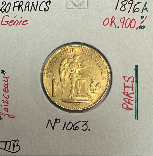 20 FRANCS OR GENIE (1896A) Pièce de Monnaie en OR en Qualité : TTB