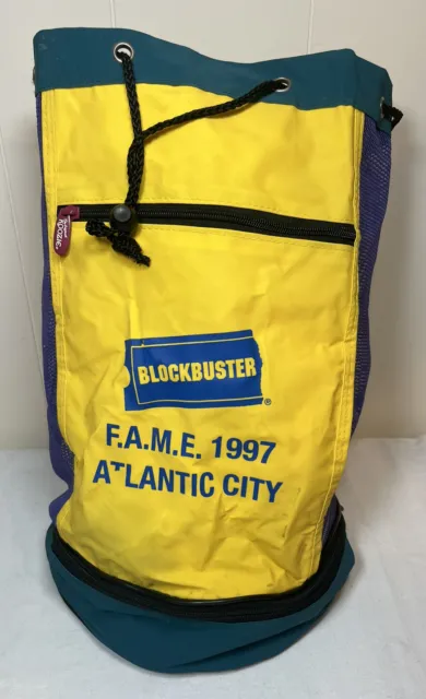Vtg Blockbuster Video Shoulder Bag Soft Cooler Bag Zip Drawstring Blue Yellow