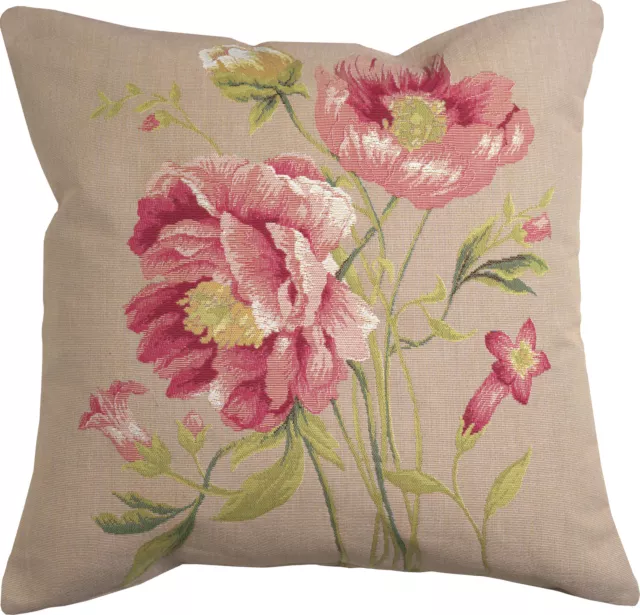 Throw Pillow Cover – Peonies – French Tapestry Woven Cushion Cover 19x19 in New