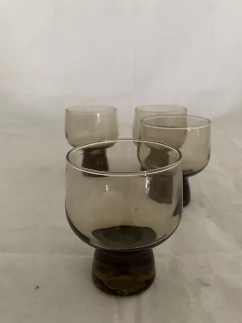 Set of 4 Vintage Crown Corning (Kaaru) Regis Small Glasses. Smokey Quartz Glass.