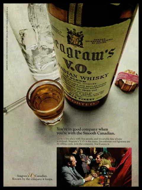 1970 Seagram's V.O. Canadian Whisky Ski Lodge Bar Shot Glass Vintage Print Ad