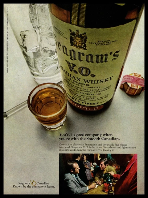 1970 Seagram's V.O. Canadian Whisky Ski Lodge Bar Shot Glass Vintage Print Ad