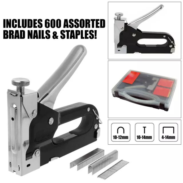 3 IN 1 HEAVY DUTY STAPLE GUN  + 600 STAPLES NAILS with CASE UPHOLSTERY STAPLER