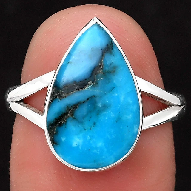 Natural Turquoise Morenci Mine 925 Sterling Silver Ring s.8 Jewelry R-1002